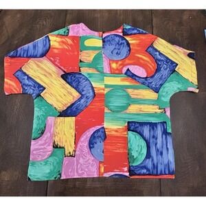 Vintage 1990s Pop Art Colorful Shirt Bold Size Large, Che Studio, Shoulder Pads